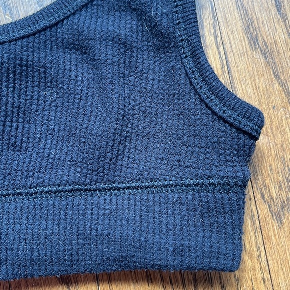 Skims Black Cotton Waffle Knit Thermal Ribbed Scoop Loungewear Bra - Picture 4 of 4